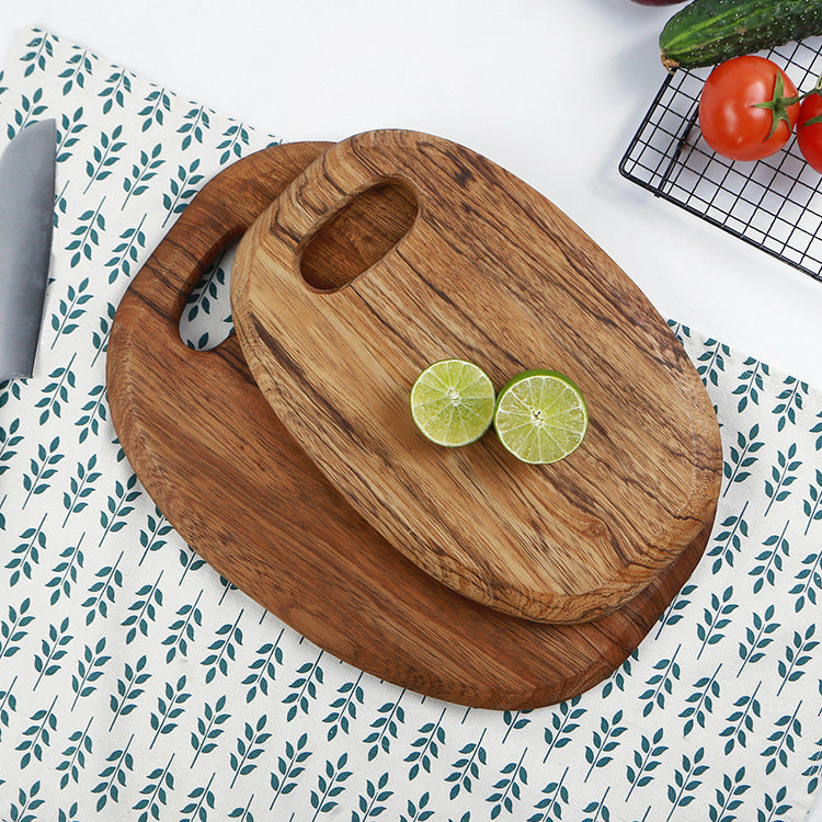 The One-Piece Zebra Wood Cutting Board with the small and large sizes. Showing the beautiful wood grain and brown wood color.