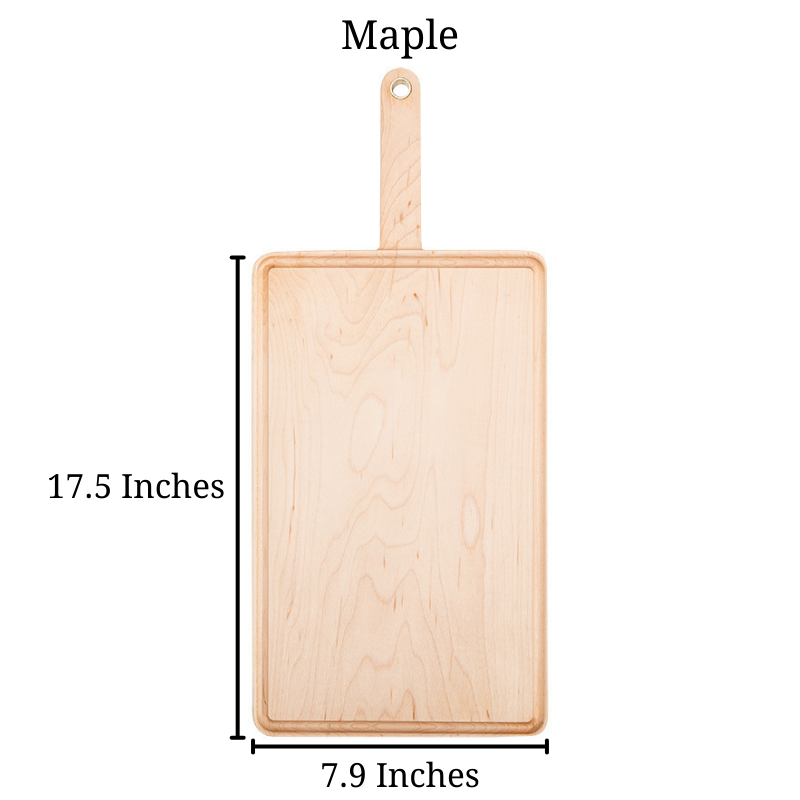 Size of the Maple Wooden Cutting Board that is 17.5 inches by 7.9 inches.