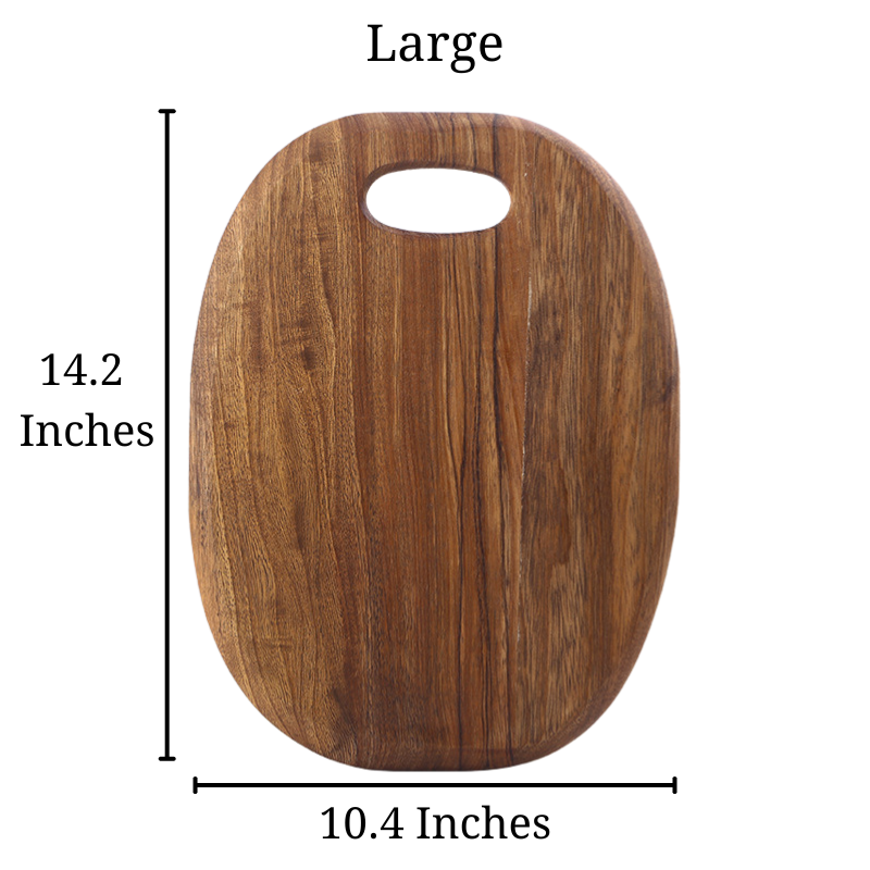 Size of the large One-Piece Zebra Wood Cutting Board, that's 14.2 inches by 10.4 inches.