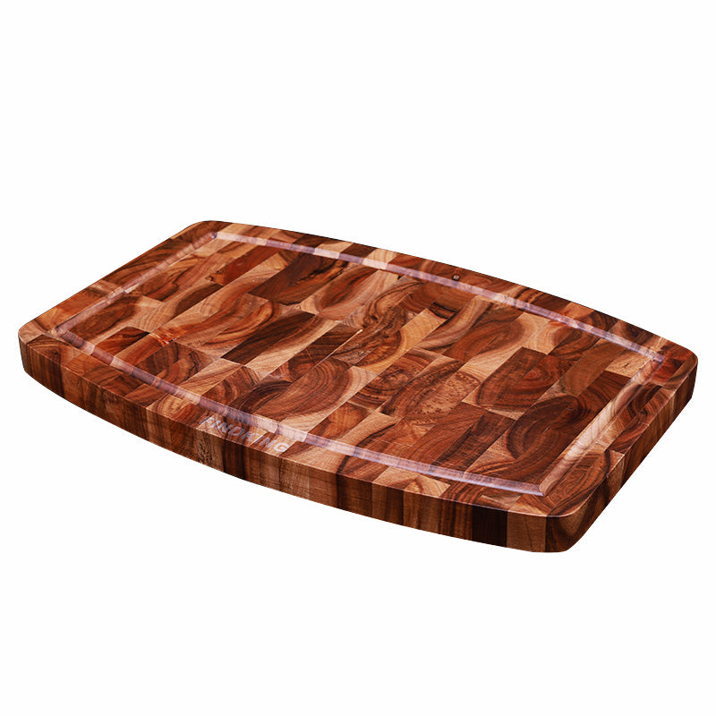 Detailed image of the Wooden Walnut End-Grain Cutting Board showing the end wood grain, and the amazing brown wood colors.
