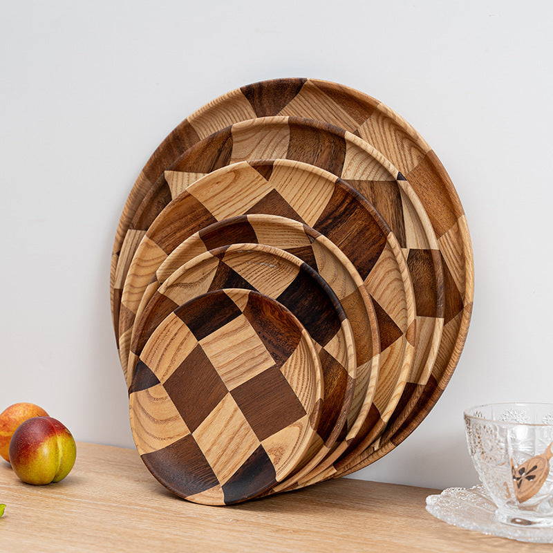 Wooden Checkered Tray set lined up against each other showing the beautiful grain structure of the wood trays.