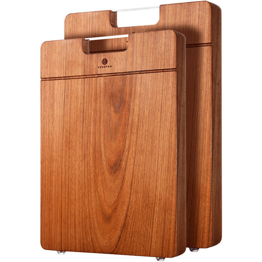 The Solid Rosewood Slab Wooden Cutting Board showcasing the beautiful wood grain, and deep wood color.