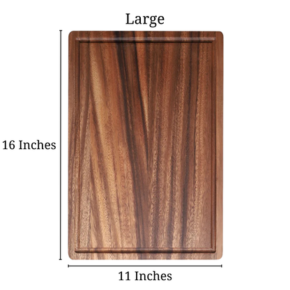 Size of the large Acacia Thick One-Piece Wood Cutting Board that is 16 inches long and 11 inches wide.