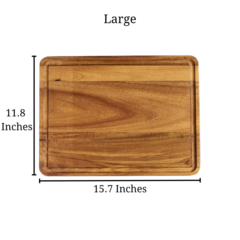 Size of the large Solid Acacia Wooden Cutting Board that is 15.7 inches by 11.8 inches.