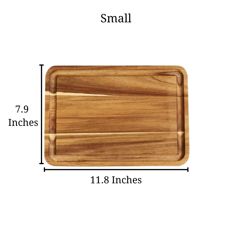 Size of the small Solid Acacia Wooden Cutting Board that is 11.8 inches by 7.9 inches.