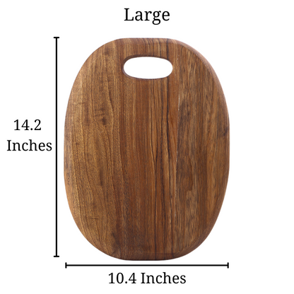 Size of the large One-Piece Zebra Wood Cutting Board, that's 14.2 inches by 10.4 inches.