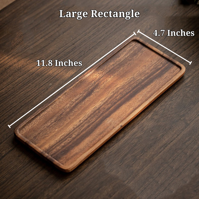 Sizing photo of the Large Rectangle Cornered Walnut Tray, at 11.8 inches to 4.7 inches.