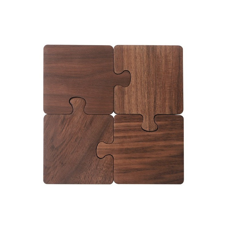 The complete Black Walnut Puzzle Wood Coaster Set.